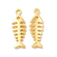 Rack Plating Alloy Pendants, Cadmium Free & Lead Free & Nickle Free, Fishbone Charm, Matte Gold Color, 25.5x9x1.5mm, Hole: 1.8mm(FIND-I036-29MG)