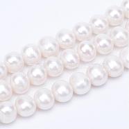 Natural Cultured Freshwater Pearl Beads Strands, Round, Floral White, 8~9mm, Hole: 0.8mm, about 52pcs/strand, 15.7 inch(PEAR-R063-11)