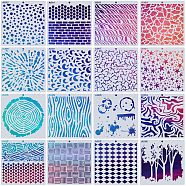 16Pcs 16 Styles Plastic Hollow Out Painting Stencils Sets, Drawing Scale Template, For DIY Scrapbooking, Mixed Patterns, White, 150x150x0.3mm, Hole: 5.5mm, 1pc/style(DIY-WH0401-85)