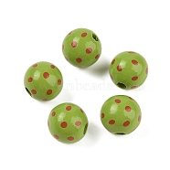 Wood European Beads, Christmas Dot Wood Beads, Round, Olive Drab, 16mm, Hole: 4.7mm(WOOD-M014-02A)