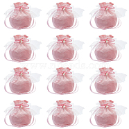 Nbeads 12Pcs Velvet Jewelry Drawstring Gift Bags, with Plastic Imitation Pearl & White Yarn, Wedding Favor Candy Bags, Pink, 14.2x14.9x0.4cm(TP-NB0001-30C)
