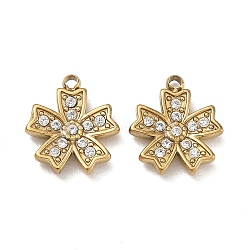 304 Stainless Steel Micro Pave Clear Cubic Zirconia Charms, Flower Charms, Polishing, Ion Plating(IP), Real 18K Gold Plated, 11x10x2mm, Hole: 0.9mm(CU-CBAF0F8-03F-G)