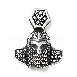 304 Stainless Steel Manual Polishing Pendants, Soldiers Mask Charms, Antique Silver, 46x37x8mm, Hole: 5.5x14mm(STAS-G274-31AS)