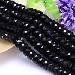 Faceted Flat Round Imitation Austrian Crystal Bead Strands, Grade AAA, Black, 8x4mm, Hole: 0.9~1mm, about 100pcs/strand, 15.7 inch(G-M189-4x8mm-23A)