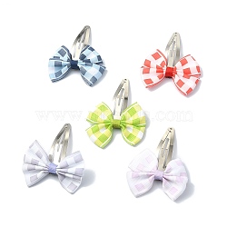 Handmade Woven Costume Accessories with Iron Snap Hair Clips for Girls, Bowknot, Mixed Color, 76x56x8mm(PHAR-JH00089)