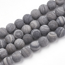Natural Black Wood Lace Stone Beads Strands, Frosted, Round, 6mm, Hole: 1mm, about 63pcs/strand, 15.5 inch(G-T106-012)