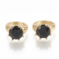 Brass Cubic Zirconia Charms, Diamond, Nickel Free, Real 18K Gold Plated, Black, 12x10x7mm, Hole: 7mm(ZIRC-Q019-011G-01)