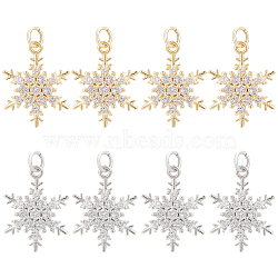 BENECREAT 8Pcs 2 Colors Rack Plating Brass Micro Pave Clear Cubic Zirconia Pendants, with Jump Ring, Long-Lasting Plated, Cadmium Free & Lead Free, Snowflake Charm, Mixed Color, 20x15.5x5mm, Hole: 3.5mm, 4pcs/color(KK-BC0011-43)