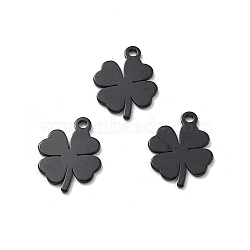 304 Stainless Steel Charms, Clover Charm, Ion Plating(IP), Black, 14.5x11.5x0.8mm, Hole: 1.5mm(STAS-L191-17B)