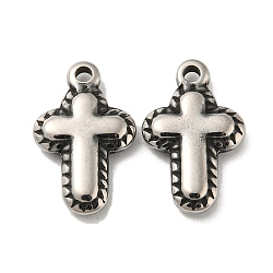 304 Stainless Steel Pendants, Cross Charm, Antique Silver, 30x13x3.5mm, Hole: 2mm(STAS-L022-110-06)