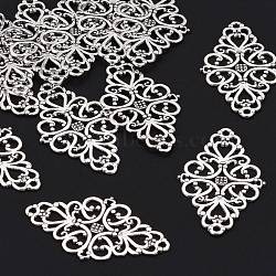 Tibetan Style Alloy Rhombus Filigree Joiners Links, Cadmium Free & Lead Free, Antique Silver, 42x25x1mm, Hole: 2mm(X-TIBE-5377-AS-LF)