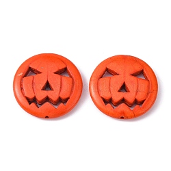 Synthetic Turquoise Beads Strands, Dyed, Halloween Pumpkin Jack-O'-Lantern Jack o Lantern, Orange Red, 25x6mm, Hole: 1mm, about 226pcs/1000g(TURQ-G115-25mm-08)