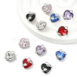 12Pcs 6 Colors Alloy Glass Charms, Heart with Hug, Faceted, Platinum, 14.5x13x10.5mm, Hole: 1.8mm, 2pcs/color(FIND-YW0011-33P)