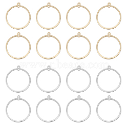 DICOSMETIC 32Pcs 2 Style Brass Pendants, Long-Lasting Plated, Ring, Golden & Silver, 28x25x1mm, Hole: 1.4mm, 16pcs/style(KK-DC0002-19)
