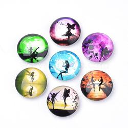 Fridge Magnets Glass Decorations, Flat Round with Fairy Pattern, Mixed Color, 30x11mm(GGLA-Q051-30mm-050)