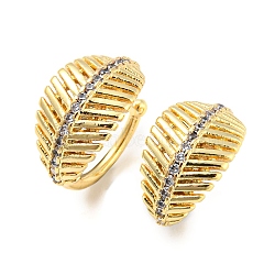 Leaf Rack Plating Brass Micro Pave Cubic Zirconia Cuff Earrings for Women, Lead Free & Cadmium Free, Long-Lasting Plated, Real 18K Gold Plated, 13x8x11~12.5mm(EJEW-F326-05G)