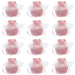 Nbeads 12Pcs Velvet Jewelry Drawstring Gift Bags, with Plastic Imitation Pearl & White Yarn, Wedding Favor Candy Bags, Pink, 14.2x14.9x0.4cm(TP-NB0001-30C)