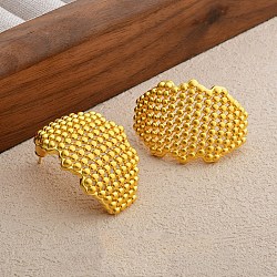 Hollow Camber Brass Stud Earrings, Real 22K Gold Plated, 29x23mm(EJEW-Q391-21G-03)