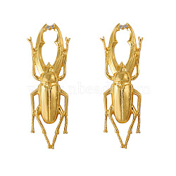 Alloy Stud Earrings for Women, with Rhinestone, Beetles, Golden, 94x31mm(WG2D99E-01)