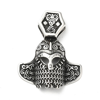 304 Stainless Steel Manual Polishing Pendants, Soldiers Mask Charms, Antique Silver, 46x37x8mm, Hole: 5.5x14mm