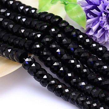 Faceted Flat Round Imitation Austrian Crystal Bead Strands, Grade AAA, Black, 8x4mm, Hole: 0.9~1mm, about 100pcs/strand, 15.7 inch