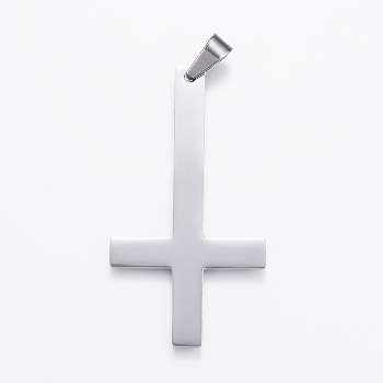 304 Stainless Steel Big Pendants, Cross, Stainless Steel Color, 55x30x2mm, Hole: 7x5mm