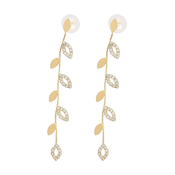 Cubic Zirconia Chains Tassel Earrings, Brass Dangle Stud Earrings, Golden, 89x12mm