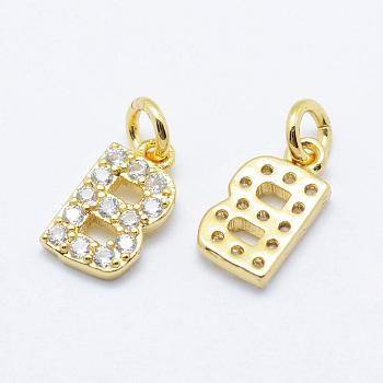 Brass Micro Pave Grade AAA Cubic Zirconia Charms, Letter B, Cadmium Free & Nickel Free & Lead Free, Real 18K Gold Plated, 9x5x1.5mm, Hole: 2mm