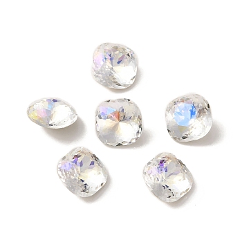 K9 Glass Rhinestone Cabochons, Pointed Back & Back Plated, Faceted, Square, Moonlight, 10x10x6mm