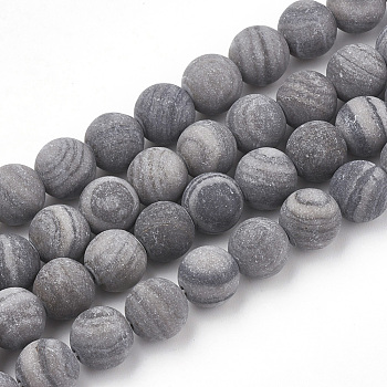 Natural Black Wood Lace Stone Beads Strands, Frosted, Round, 6mm, Hole: 1mm, about 63pcs/strand, 15.5 inch
