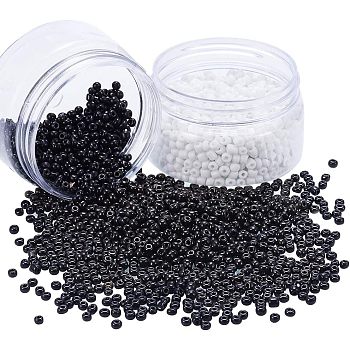 6/0 Glass Seed Beads, Opaque Colours Seed, Round, Black & White, Mixed Color, 4mm, Hole: 1mm, about 2400pcs/set