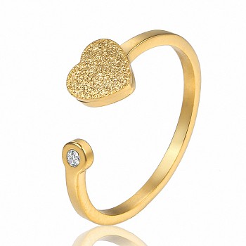 Stylish Adjustable Stainless Steel Heart Cuff Rings for Women, Minimalist Fashion Hand Jewelry, Golden, show in picture