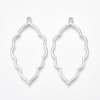 Tibetan Style Alloy Open Back Bezel Big Pendants, For DIY UV Resin, Epoxy Resin, Pressed Flower Jewelry, Cadmium Free & Lead Free, Leaf, Antique Silver, 65x34.5x2.5mm, Hole: 2mm, about 220pcs/1000g