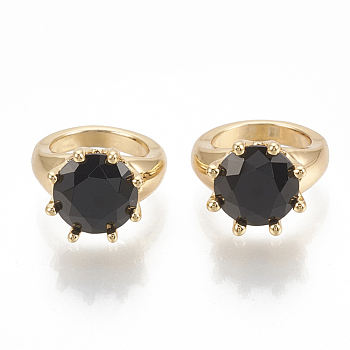 Brass Cubic Zirconia Charms, Diamond, Nickel Free, Real 18K Gold Plated, Black, 12x10x7mm, Hole: 7mm