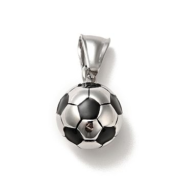 316 Surgical Stainless Steel Enamel Pendants, with 304 Stainless Steel Snap on Bails, Football, Platinum, 18x14x13mm, Hole: 8x4mm