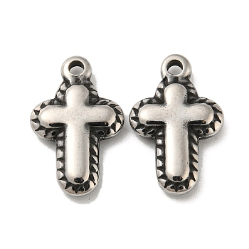 304 Stainless Steel Pendants, Cross Charm, Antique Silver, 20x13x3.5mm, Hole: 2mm