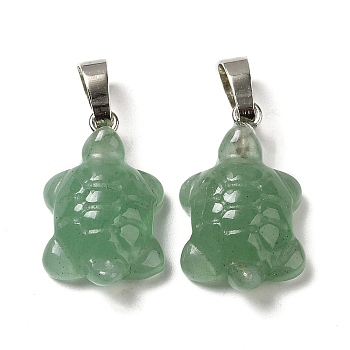 Natural Green Aventurine Pendants, Tortoise Charms, with Rack Plating Platinum Plated Brass Snap on Bails, 17~22x12.5~13.5x6~6.5mm, Hole: 8x5mm