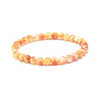 Natural White Jade Round Beaded Stretch Bracelet, Gemstone Jewelry for Women, Orange, Inner Diameter: 2-1/4 inch(5.6cm), Beads: 6.5mm