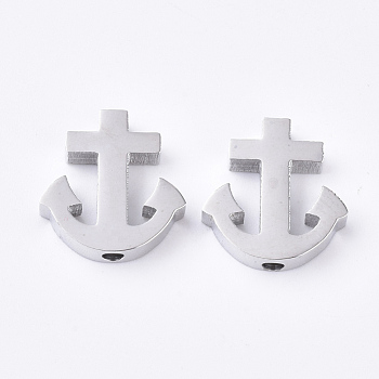 Tarnish Resistant 304 Stainless Steel Beads, Anchor, Stainless Steel Color, 14.5x14x3mm, Hole: 1.8mm