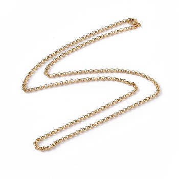 201 Stainless Steel Rolo Chain Necklace for Men Women, Real 18K Gold Plated, 23.23 inch(59cm)