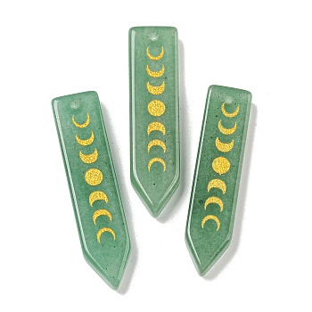 Natural Green Aventurine Moon Phase Pendants, Arrow Charms, 49.5x12.5x6mm, Hole: 1.6mm