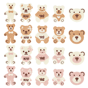 40Pcs 20 Style Bear/Rabbit Shape Polyester Knitted Appliques, Costume Hat Bag Ornament Accessories, Mixed Color, 48~68.5x43~57.5x2~3mm, 2pcs/style