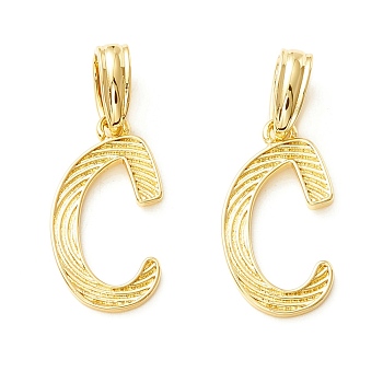 Rack Plating Eco-Friendly Brass Letter Pendants, Real 18K Gold Long-Lasting Plated, Cadmium Free & Lead Free, Letter.C, 19x10x1.4mm, Hole: 6.5x3.3mm