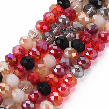 Electroplate Glass Beads Strands, AB Color Plated, Faceted, Rondelle, FireBrick, 7.5~8x6mm, Hole: 1.5mm, about 69~72pcs/strand, 16.54 inch~17.24 inch(42cm~43.8cm)