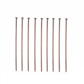 Jewelry Findings, Brass Flat Head Pins, Cadmium Free & Nickel Free & Lead Free, Red Copper, 0.7x40mm, about 8220pcs/1000g