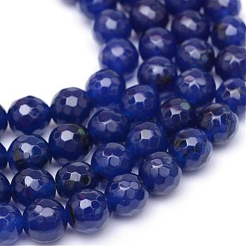 Natural White Jade Bead Strands, Dyed, Faceted, Round, Dark Blue, 10~11mm, Hole: 1mm, about 37~39pcs/strand, 14.37~14.57 inch