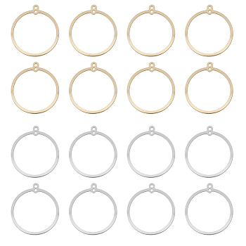 DICOSMETIC 32Pcs 2 Style Brass Pendants, Long-Lasting Plated, Ring, Golden & Silver, 28x25x1mm, Hole: 1.4mm, 16pcs/style
