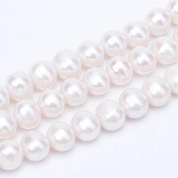 Natural Cultured Freshwater Pearl Beads Strands, Round, Floral White, 8~9mm, Hole: 0.8mm, about 52pcs/strand, 15.7 inch