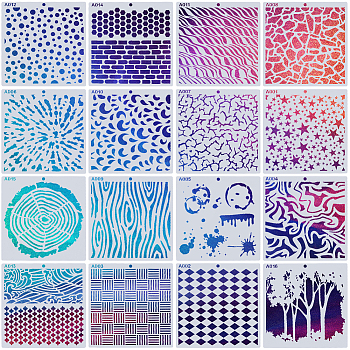 16Pcs 16 Styles Plastic Hollow Out Painting Stencils Sets, Drawing Scale Template, For DIY Scrapbooking, Mixed Patterns, White, 150x150x0.3mm, Hole: 5.5mm, 1pc/style