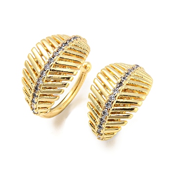 Leaf Rack Plating Brass Micro Pave Cubic Zirconia Cuff Earrings for Women, Lead Free & Cadmium Free, Long-Lasting Plated, Real 18K Gold Plated, 13x8x11~12.5mm